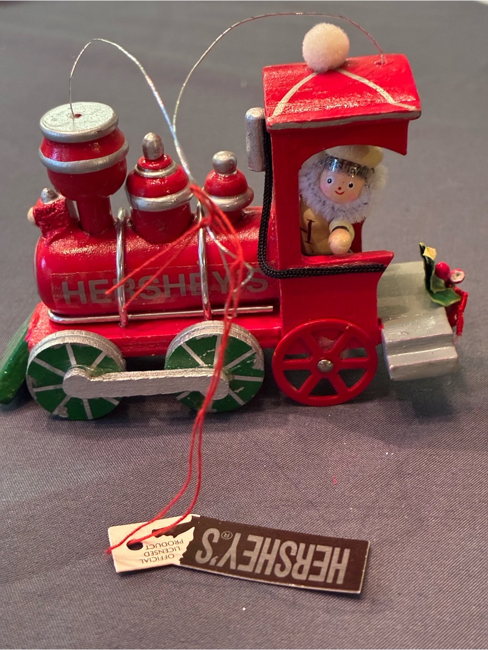 VTG Hershey’s Red Santa Holiday Wooden Train Holiday Ornament